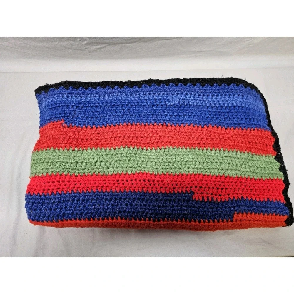 Vintage Large Colorful Crocheted Afghan Blanket Throw 35x38 Handwoven Grannycore
